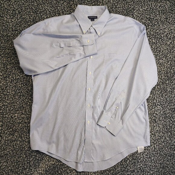 Land's End Men's Classic Blue White Houndstooth Button-Down Collar Shirt 17-35 - Picture 1 of 6